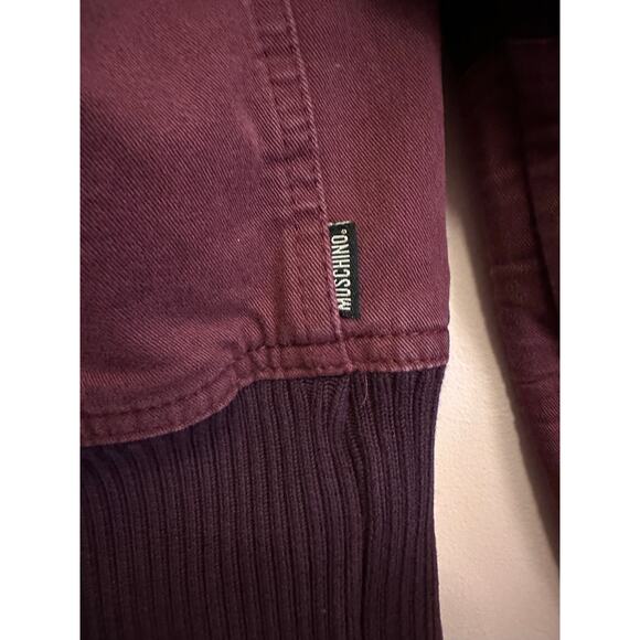 Moschino Jeans Maroon Denim Women's Ribbed Zip Up Embroidered Bomber Jacket 8 - Picture 11 of 15